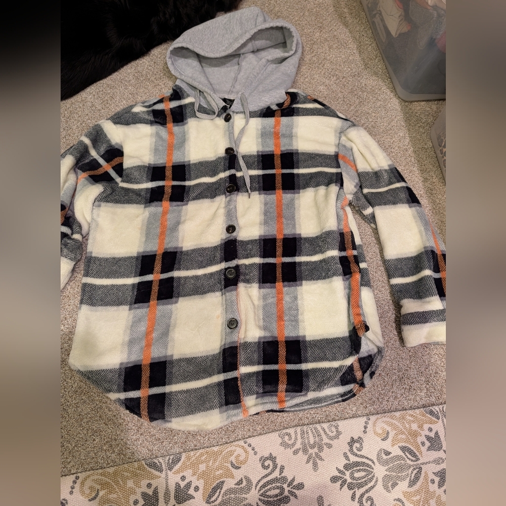 Cozy Plaid Button Down Shirt with Hood